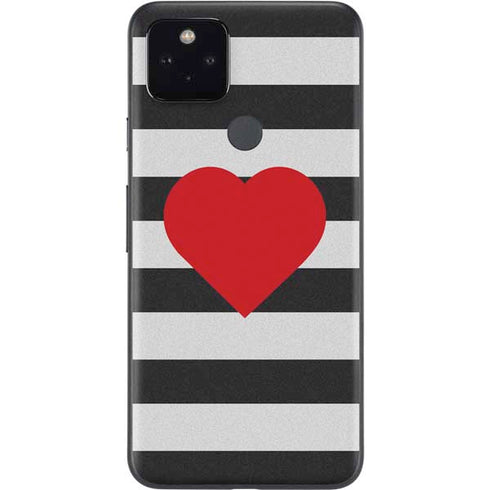 Black And White Striped Heart Google Pixel 4a 5G Skin